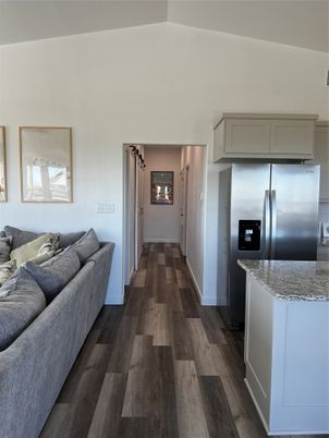 Interior, Kitchen, Living room, Stainless Steel Appliances, Wood Texture Flooring