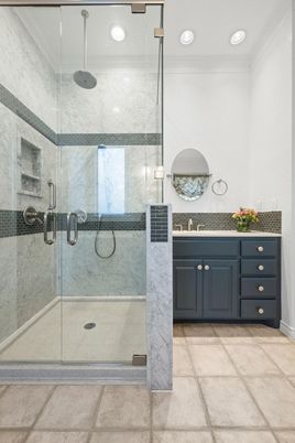 Bathroom, Glass Shower, Interior, Recessed Lighting