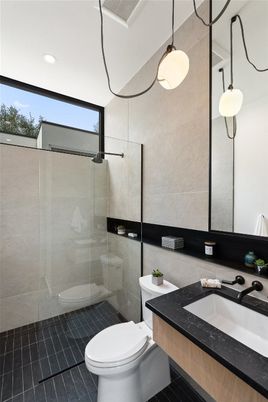Bathroom, Glass Shower, Interior, Pendant Lights, Recessed Lighting