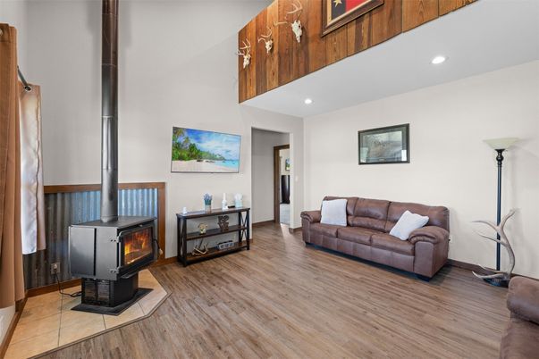 Fireplace, Interior, Recessed Lighting, Wood Texture Flooring