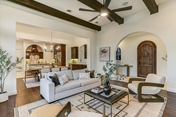Dining room, Interior, Kitchen, Living room, Pendant Lights, Recessed Lighting, Wooden Beams, Wood Texture Flooring
