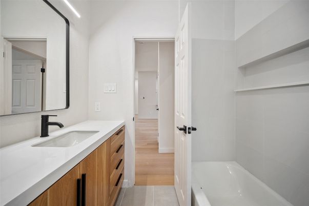 Bathroom, Dual Sink Vanities, Interior, Wood Texture Flooring