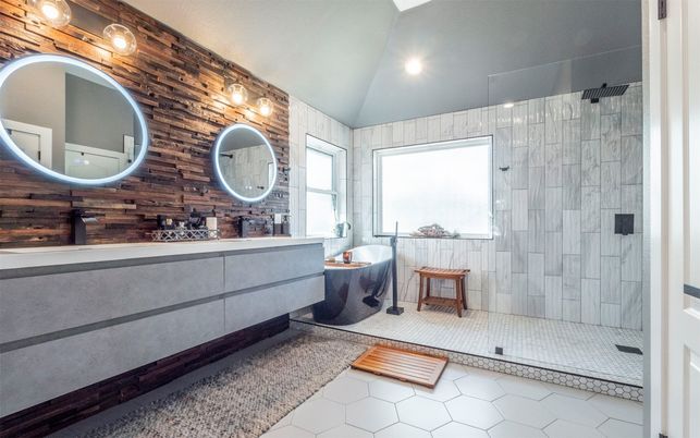 Bathroom, Glass Shower, Interior, Recessed Lighting