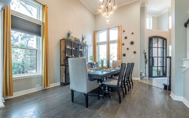 Chandelier, Dining room, Interior, Pendant Lights, Wood Texture Flooring