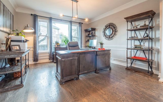 Home Office, Interior, Pendant Lights, Wood Texture Flooring