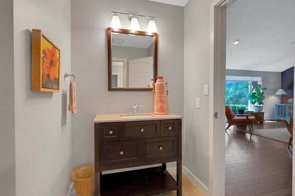 Bathroom, Interior, Recessed Lighting, Wood Texture Flooring
