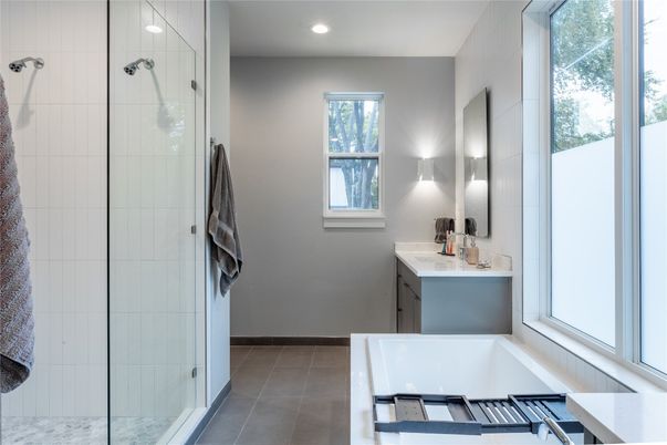 Bathroom, Glass Shower, Interior, Recessed Lighting