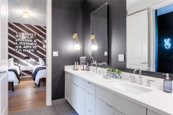 Bathroom, Bedroom, Dual Sink Vanities, Interior, Wood Texture Flooring