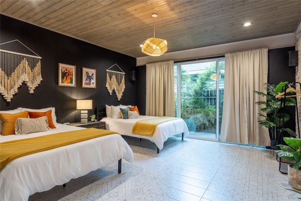 Bedroom, Interior, Pendant Lights, Recessed Lighting, Wooden Ceilings