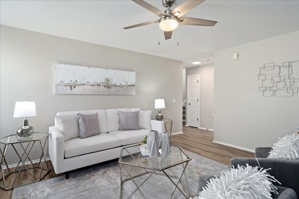 Interior, Living room, Recessed Lighting, Wood Texture Flooring