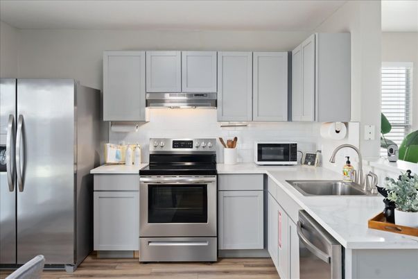 Interior, Kitchen, Stainless Steel Appliances, Wood Texture Flooring