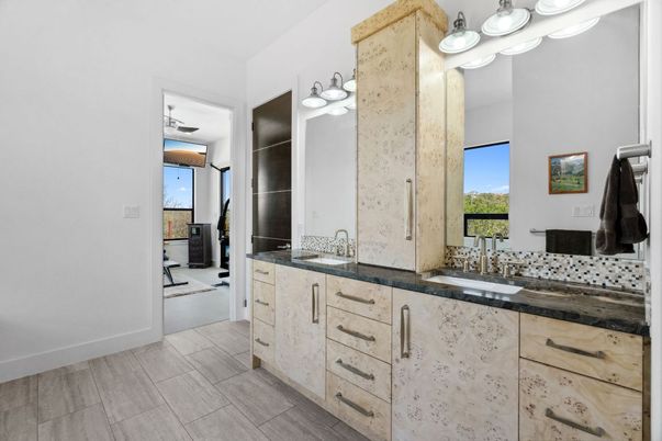 Bathroom, Dual Sink Vanities, Interior, Wood Texture Flooring