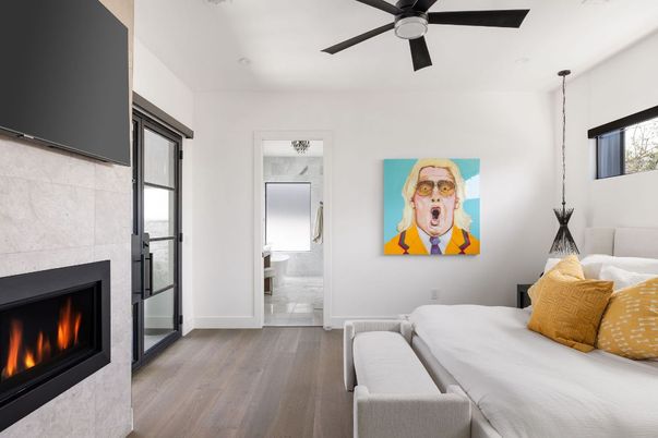Bedroom, Fireplace, Interior, Wood Texture Flooring