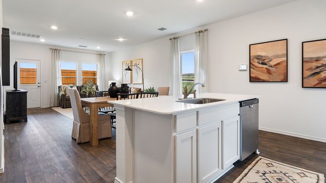 Dining room, Interior, Kitchen, Recessed Lighting, Wood Texture Flooring