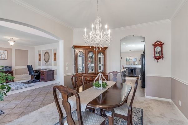 Chandelier, Dining room, Fireplace, Interior, Recessed Lighting