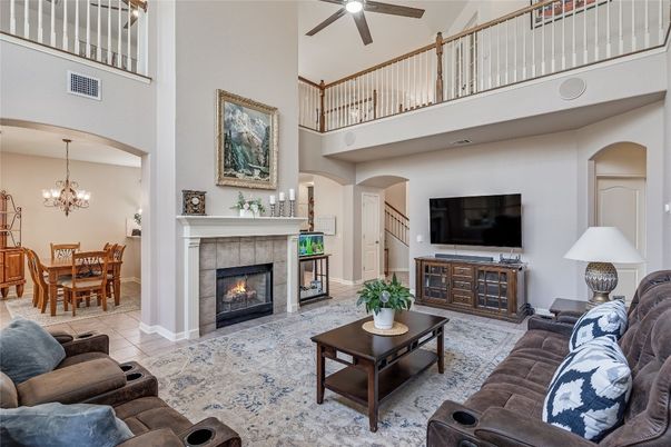 Chandelier, Dining room, Fireplace, Interior, Living room