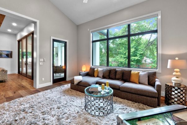Interior, Living room, Recessed Lighting, Wood Texture Flooring