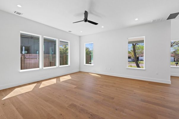 Empty room, Interior, Recessed Lighting, Wood Texture Flooring