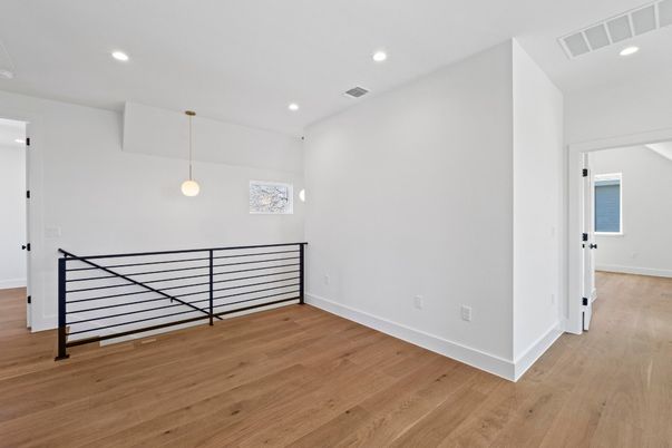Empty room, Interior, Pendant Lights, Recessed Lighting, Wood Texture Flooring