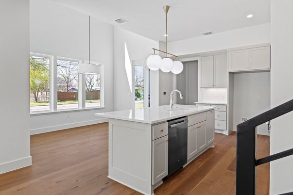 Interior, Kitchen, Pendant Lights, Recessed Lighting, Wood Texture Flooring