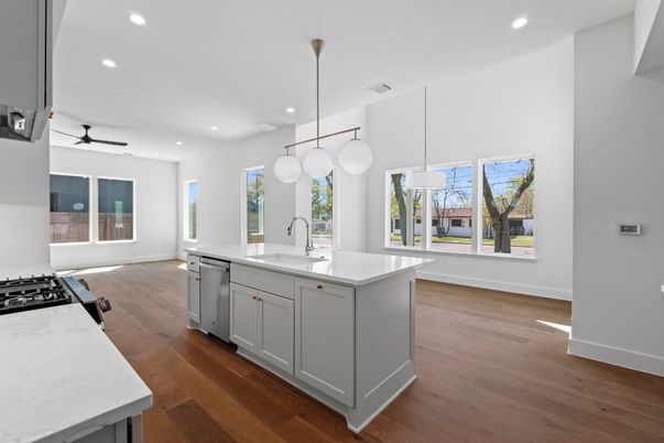 Interior, Kitchen, Pendant Lights, Recessed Lighting, Wood Texture Flooring