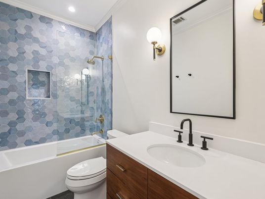 Bathroom, Glass Shower, Interior, Recessed Lighting