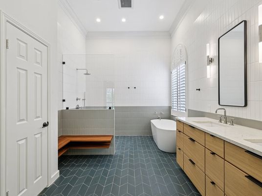 Bathroom, Dual Sink Vanities, Free Standing Baths, Glass Shower, Interior, Recessed Lighting