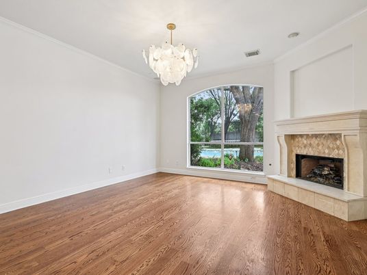 Chandelier, Empty room, Fireplace, Interior, Wood Texture Flooring