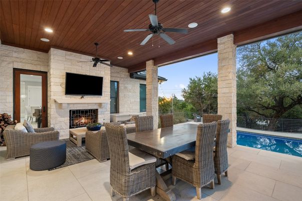 Exterior, Fireplace, Pool