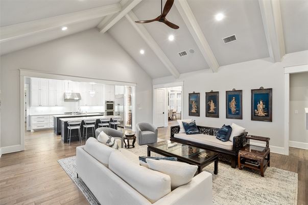 Interior, Kitchen, Living room, Recessed Lighting, Stainless Steel Appliances, Wood Texture Flooring