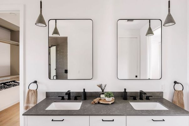 Bathroom, Dual Sink Vanities, Interior, Wood Texture Flooring