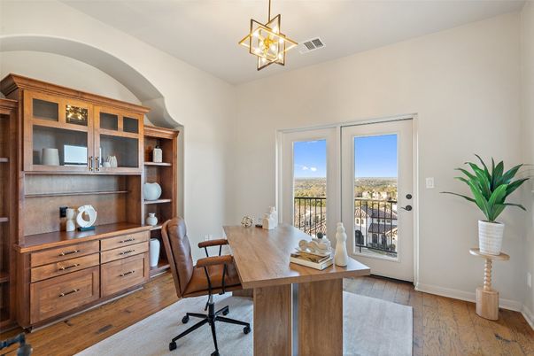 Home Office, Interior, Pendant Lights, Water, Wood Texture Flooring