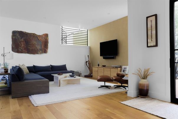 Interior, Living room, Recessed Lighting, Wood Texture Flooring