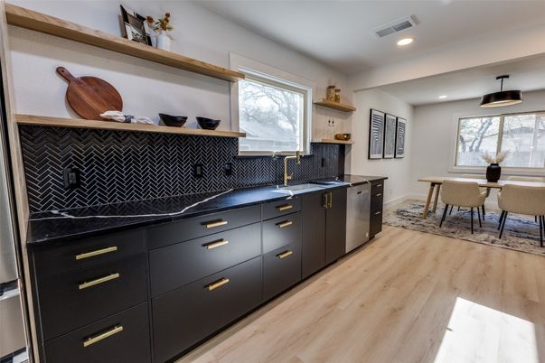Dining room, Interior, Kitchen, Recessed Lighting, Wood Texture Flooring
