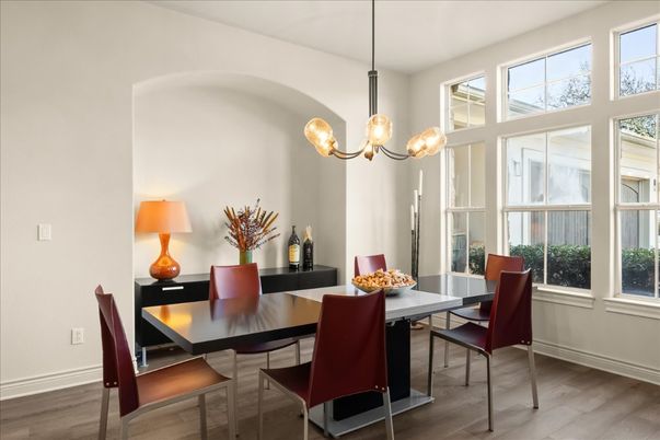 Dining room, Interior, Pendant Lights, Wood Texture Flooring