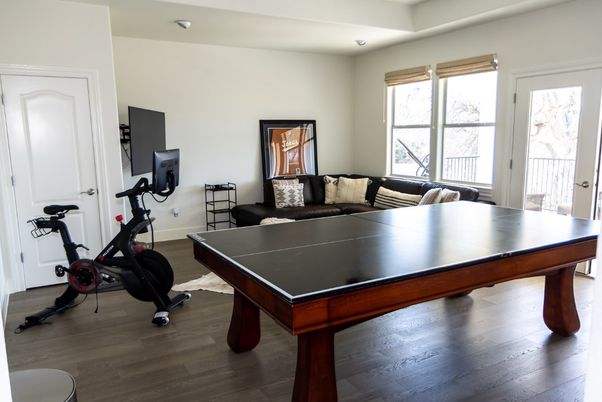 Fitness Equipment, Game Room, Interior, Wood Texture Flooring