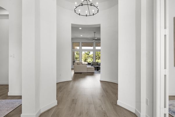 Interior, Living room, Pendant Lights, Recessed Lighting, Wood Texture Flooring