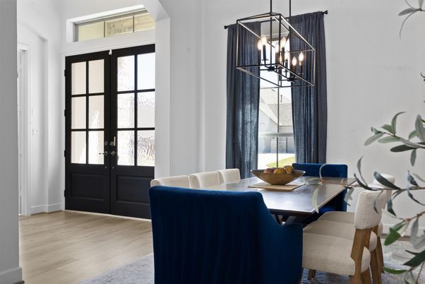 Dining room, Interior, Pendant Lights, Wood Texture Flooring