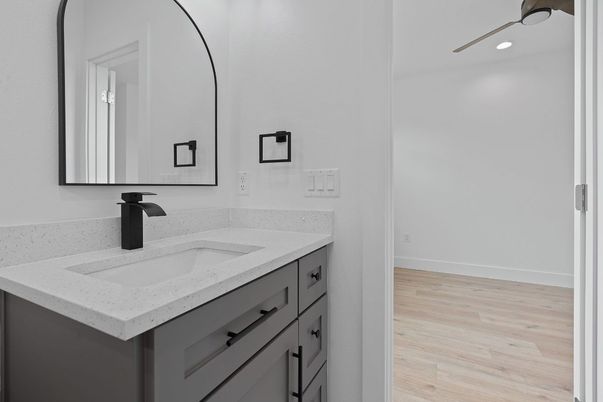 Bathroom, Interior, Recessed Lighting, Wood Texture Flooring