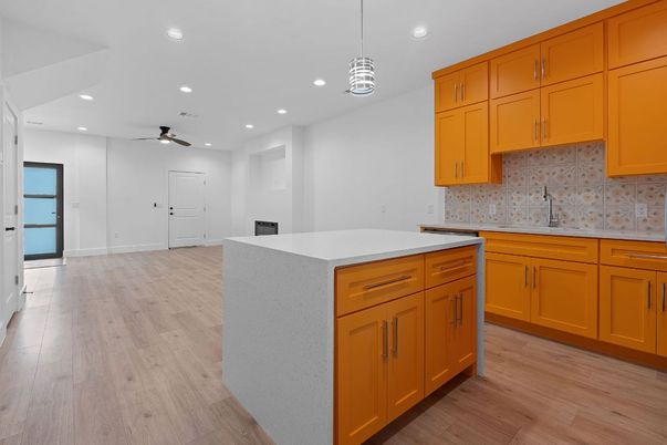 Interior, Kitchen, Pendant Lights, Recessed Lighting, Wood Texture Flooring