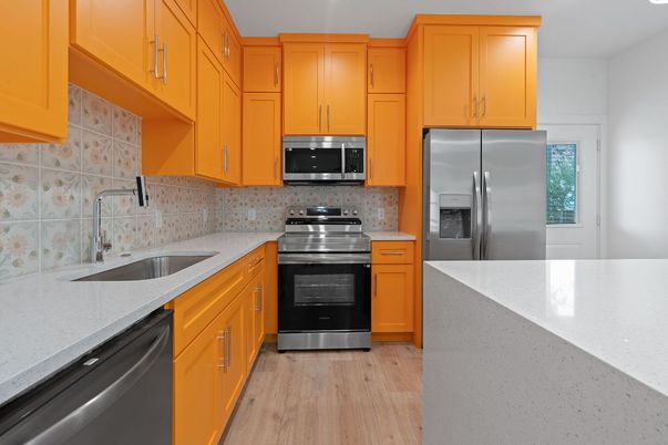Interior, Kitchen, Stainless Steel Appliances, Wood Texture Flooring