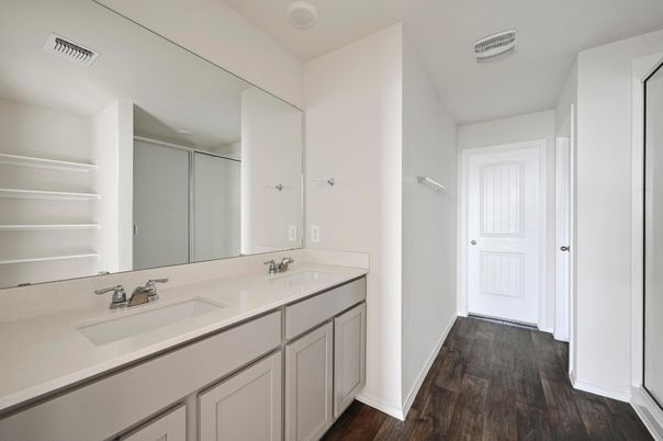 Bathroom, Dual Sink Vanities, Interior, Wood Texture Flooring