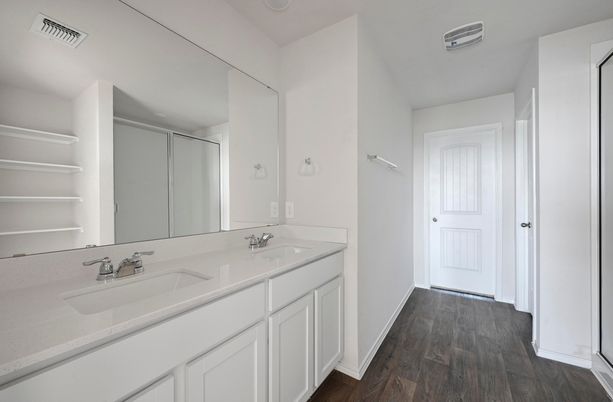 Bathroom, Dual Sink Vanities, Interior, Wood Texture Flooring