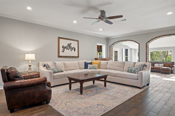 Interior, Living room, Recessed Lighting, Wood Texture Flooring