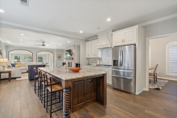 Interior, Kitchen, Living room, Recessed Lighting, Stainless Steel Appliances, Wood Texture Flooring