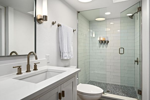 Bathroom, Glass Shower, Interior, Recessed Lighting
