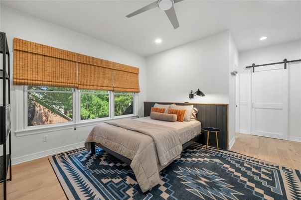 Bedroom, Interior, Recessed Lighting, Wood Texture Flooring