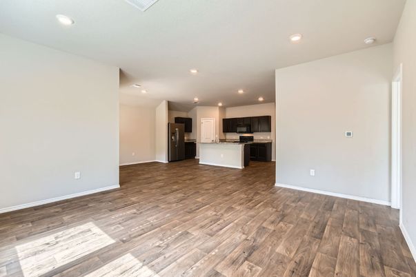 Empty room, Interior, Kitchen, Recessed Lighting, Wood Texture Flooring
