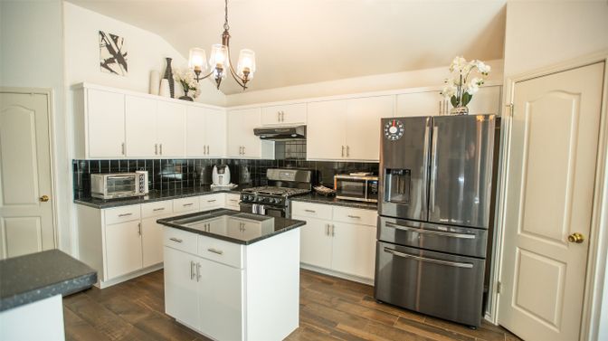 Chandelier, Interior, Kitchen, Pendant Lights, Wood Texture Flooring