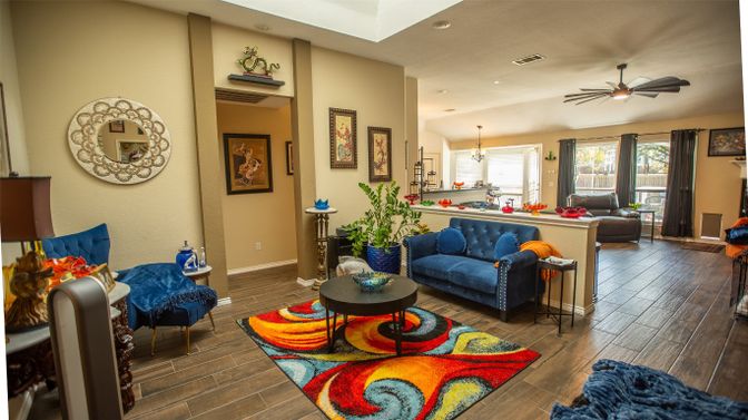 Interior, Living room, Pendant Lights, Recessed Lighting, Wood Texture Flooring